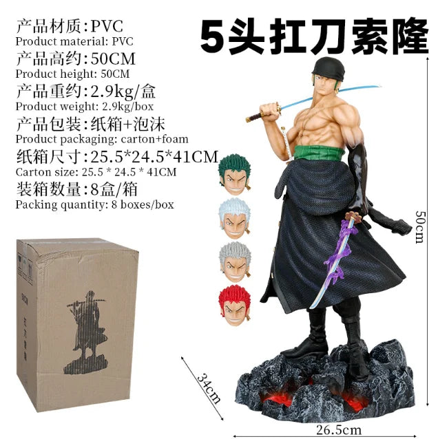 One Piece Anime Large 50cm Five-Headed Eagle Carrying Knife Domineering Zoro Collectible Statue Model Figure Ornament Gifts