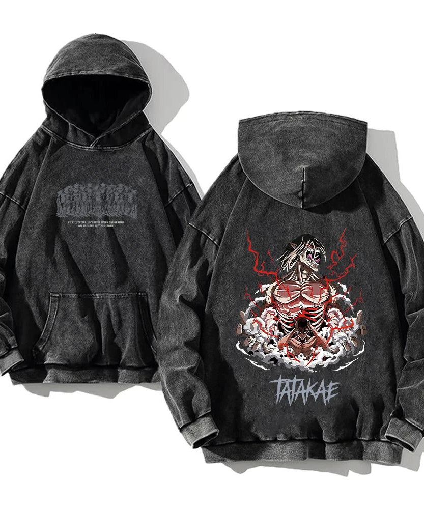 Attack on Titan Hoodie – Acid Wash Manga Streetwear for Anime Fans
