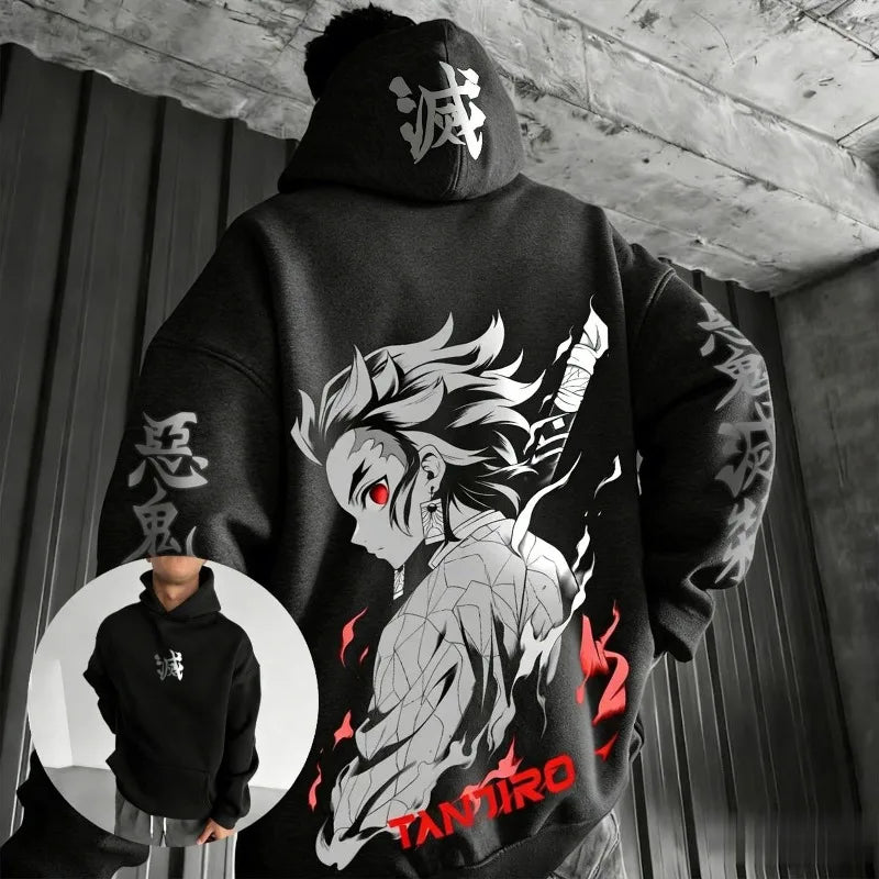 Anime Demon Slayer Tanjiro Hoodie – Cotton Graphic Streetwear Pullover for Men & Women 6