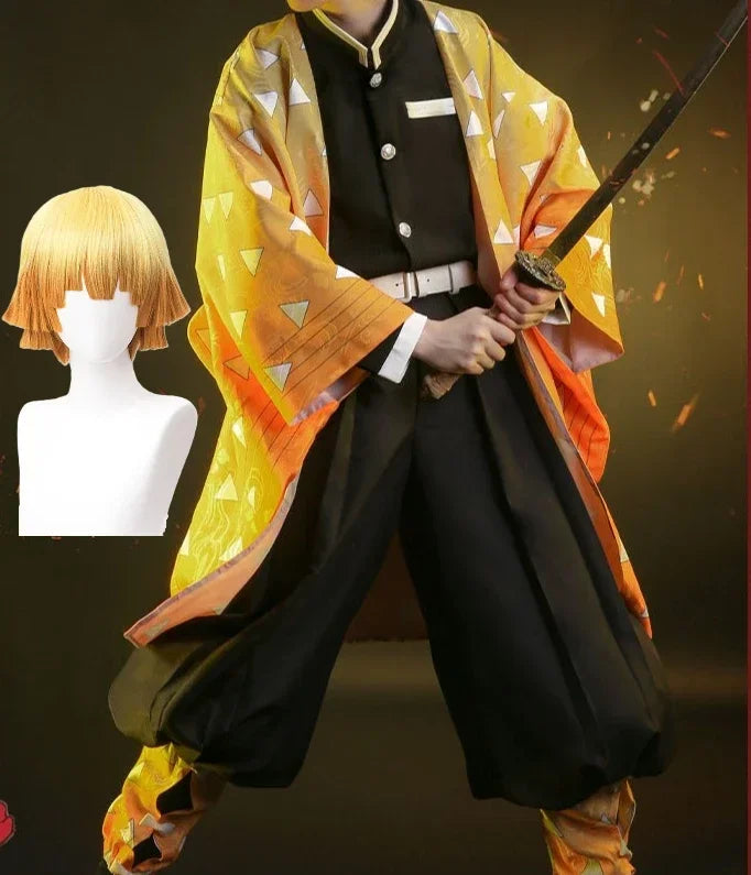 Anime Demon Slayer Zenitsu Agatsuma Cosplay Costume – Uniform & Wig Set 4