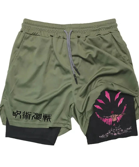 Anime Gym Shorts 2 In 1 Double Layer Men Workout Sports Jogging Sportwear Training Sport Shorts Male Summer Performance Shorts