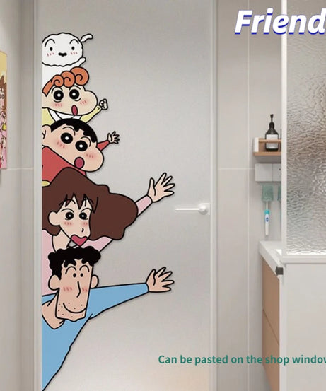 Ins style Crayon Shin chan Wall Stickers Cute and Funny Anime Glass Window Stickers Shop Decoration Door Stickers