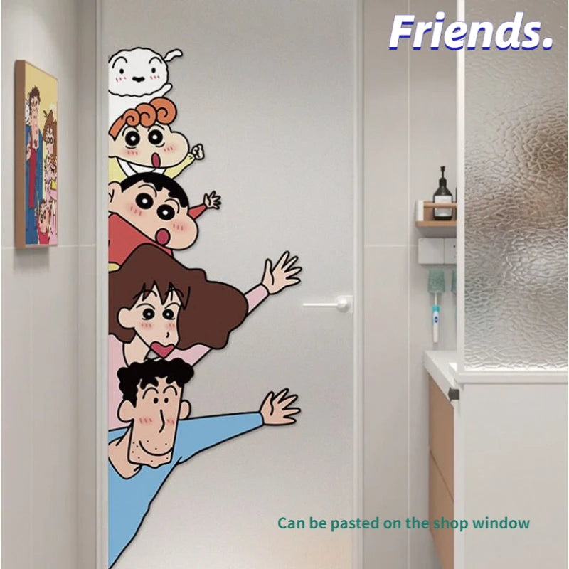 Ins style Crayon Shin chan Wall Stickers Cute and Funny Anime Glass Window Stickers Shop Decoration Door Stickers