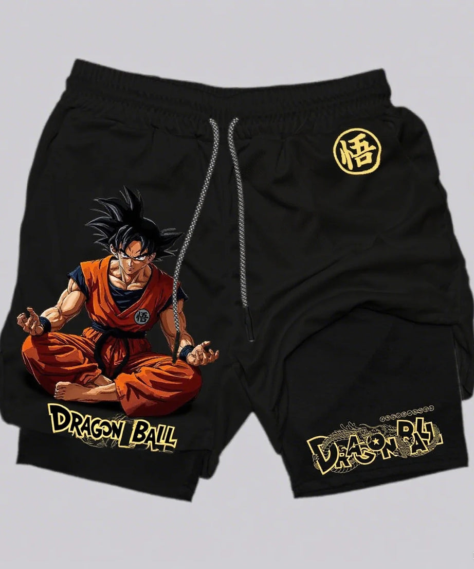 Dragon Ball Goku Anime Gym Shorts Men Double-layer 2-in-1 Sports Pants New Summer Print Beach Pants Streetwear