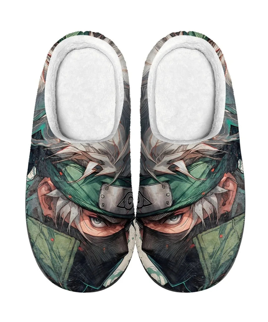 Anime Naruto Men Slippers Winter Warm Cotton Slippers Male Flats Soft Non-slip Slides Household Indoor Slippers Plus Size Gift