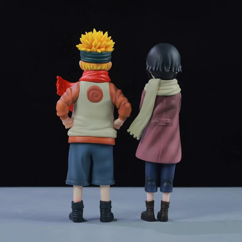 21cm Naruto Childhood Uzumaki Naruto Hinata Hyuga Couple Figure Double Head Sculpt Anime Model Toy Desktop Ornament Collect Gift