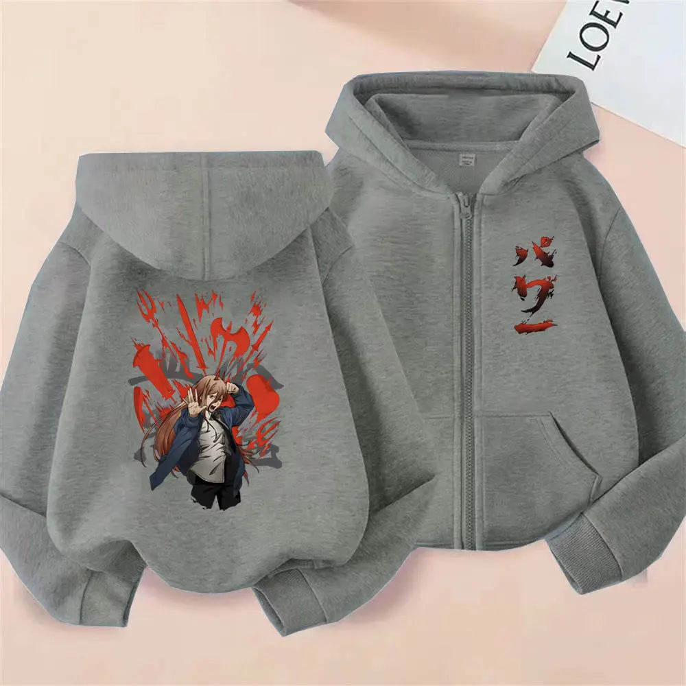 Chainsaw Man Power Graphic Zip Up Hoodie Unisex Oversized Harajuku Jacket 5