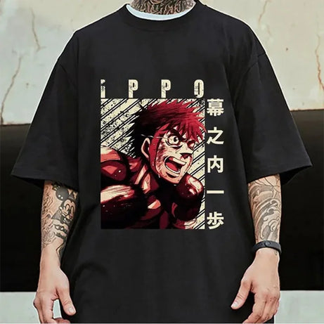 Anime T Shirt Retro Ippo Makunouchi Graphic Printed T-shirt Men's Summer Casual Personality Loose Short Sleeve Tee