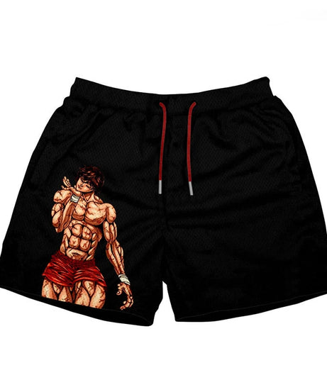 Baki Hanma Anime Shorts – Men's Streetwear Beach Shorts with Elastic Waist