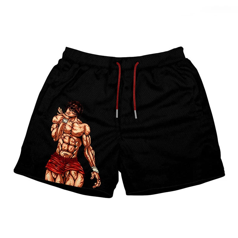 Baki Hanma Anime Shorts – Men's Streetwear Beach Shorts with Elastic Waist