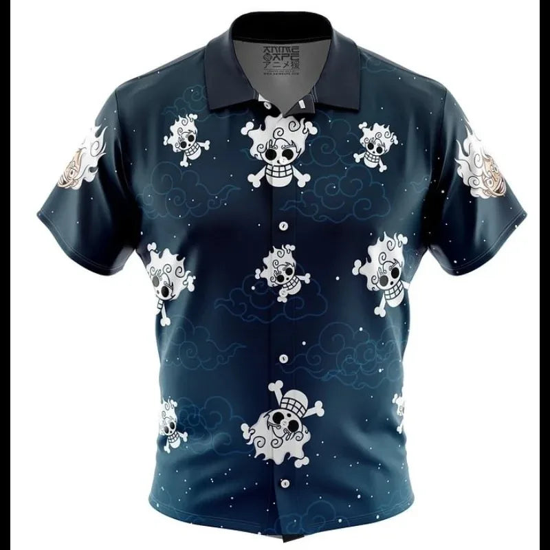 One Piece Luffy Anime Button Up Hawaiian Shirt Fashion Trend Breathable Loose Versatile Casual Sports Summer Men Cosplay Clothes