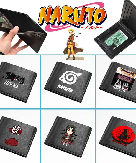 Naruto Sasuke Men Purse Black PU Leather Large Capacity Simple Casual Multiple Slot Card Holder Short Ultra Thin Wallet Gift New