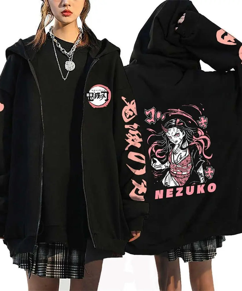 Demon Slayer Zipper Sweatshirts Zip Up Hoodie Anime Hoodies Unisex Hip Hop Streetwear Nezuko Kamado Graphic Y2K Clothes gifts