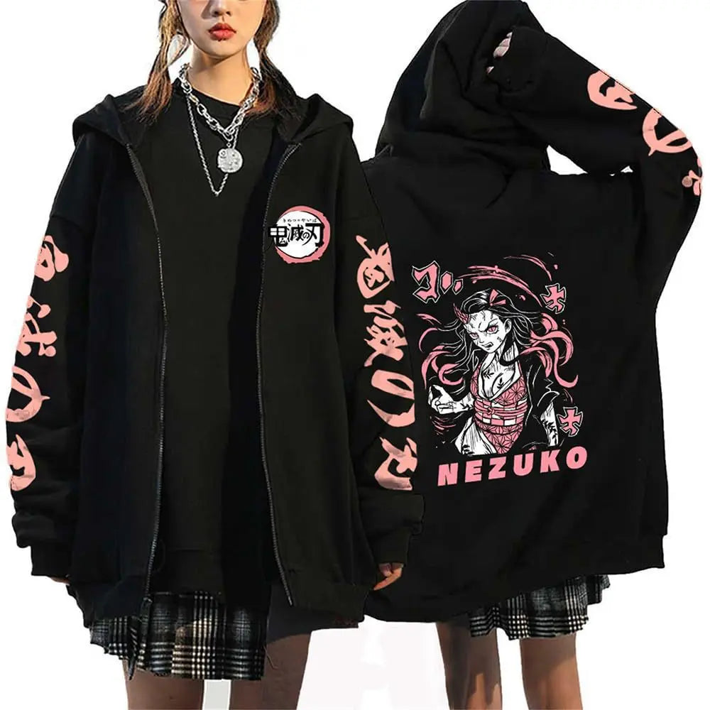 Demon Slayer Zipper Sweatshirts Zip Up Hoodie Anime Hoodies Unisex Hip Hop Streetwear Nezuko Kamado Graphic Y2K Clothes gifts