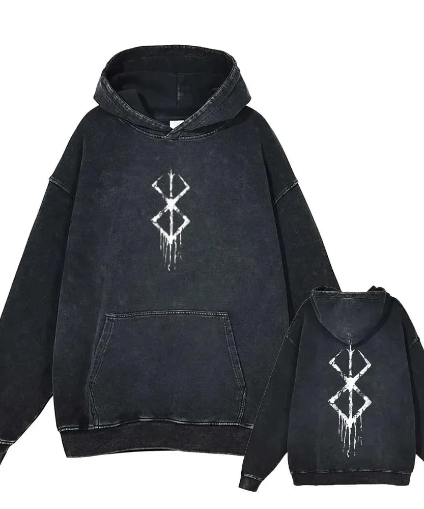 Berserk Animation Print Spring and Autumn New Washed Jumper Men's Sports Loose Casual Hip Hop Plus Size Sweater Top