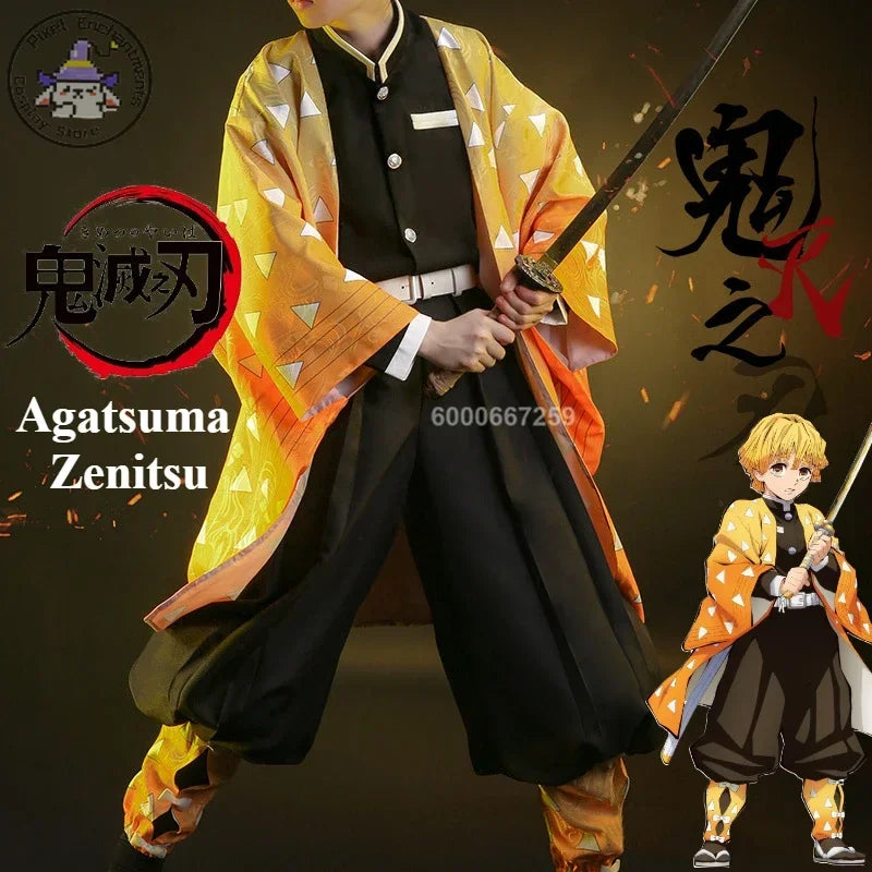 Anime Demon Slayer Zenitsu Agatsuma Cosplay Costume – Uniform & Wig Set