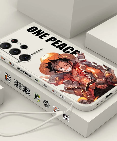 Comics One Piece Luffy For Samsung Galaxy S25 S24 S23 S22 S21 S20 Plus Ultra FE 5G Liquid Left Rope Cover Phone Case