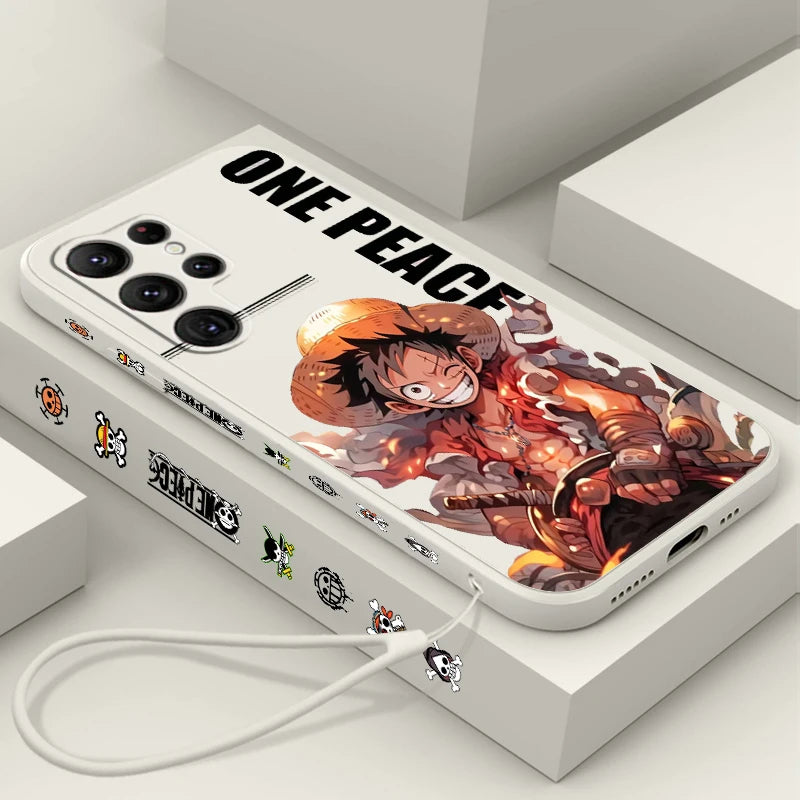 Comics One Piece Luffy For Samsung Galaxy S25 S24 S23 S22 S21 S20 Plus Ultra FE 5G Liquid Left Rope Cover Phone Case