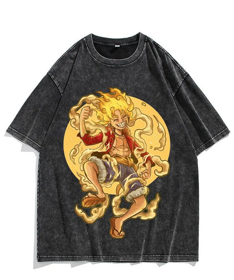 One Piece Luffy Vintage Washed T-Shirt – Unisex Cotton Anime Streetwear