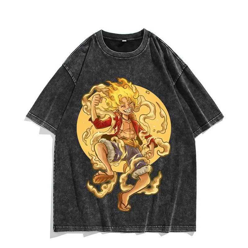 One Piece Luffy Vintage Washed T-Shirt – Unisex Cotton Anime Streetwear