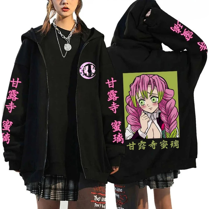 Demon Slayer Mitsuri Kanroji Graphic Zip-Up Hoodie Harajuku Anime Streetwear 6