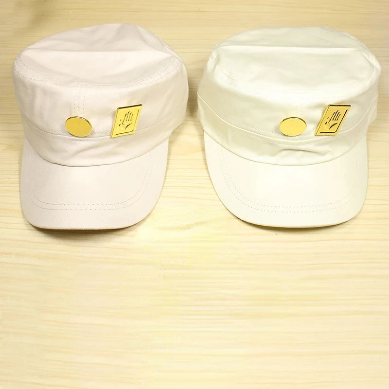 Anime Jotaro Kujo Cap Hat+Badge Animation Around Giorno Giovanna Cosplay Costume White Hat Birthday Gift