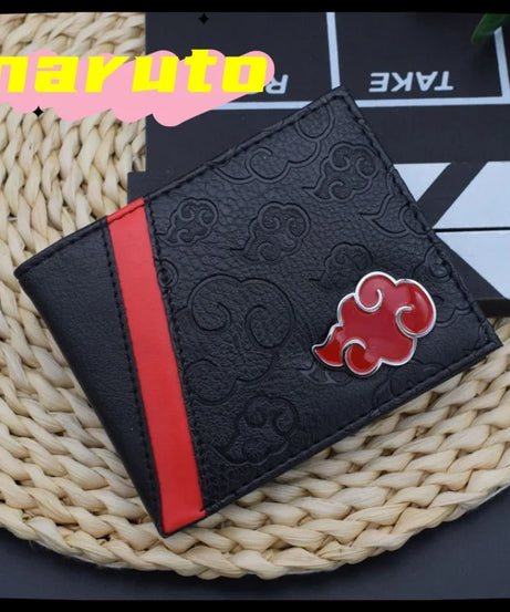 Naruto Sasuke Akatsuki organization red cloud wallet pu men's wallet card holder passport cover  luxury birthday gift