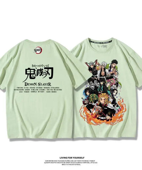 Demon Slayer Anime Tanjirou Nezuko Zenitsu Giyuu Printed Cotton Short Sleeve Summer Men's Outdoor Casual Streetwear Gift