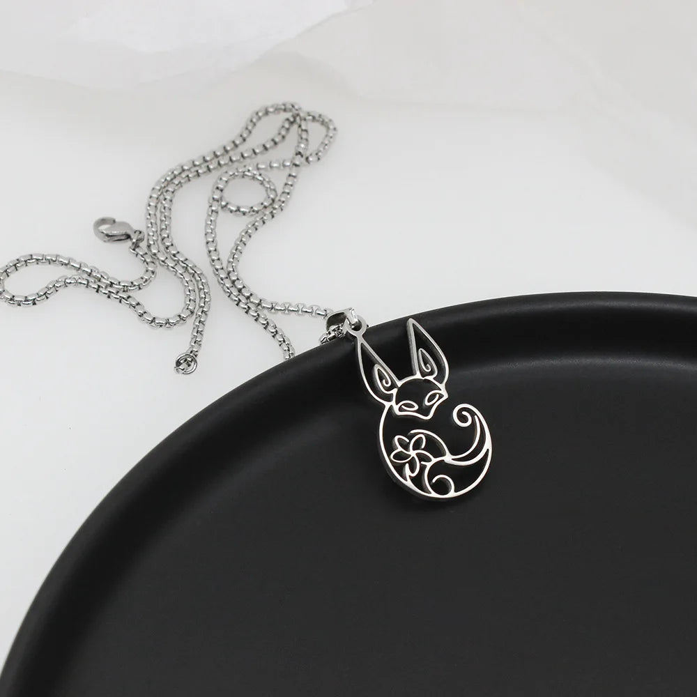 Anime Game Genshin Impact Tighnari Fox Necklace Stainless Steel Cosplay Accessories Cute Pendant Sweater Chain Jewelry