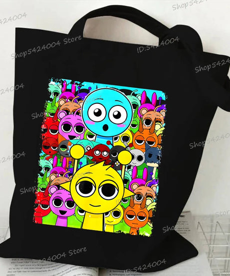 Anime Sprunki Incredibox Game Handbags Women Men Large Capacity No Zipper Canvas Tote Bag Sprunki Figure Shoulder Bag