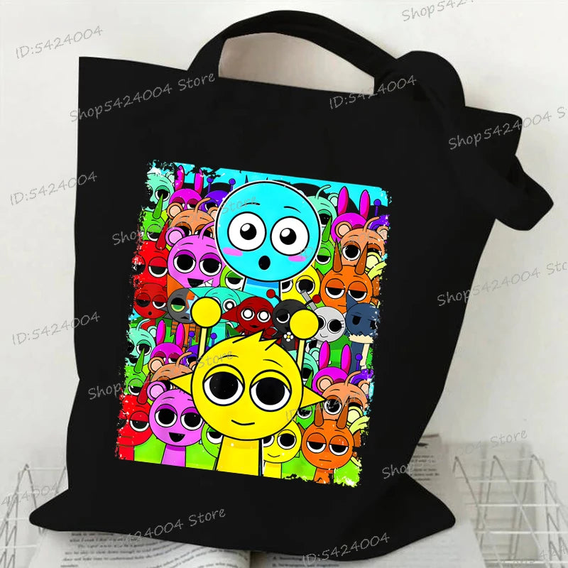 Anime Sprunki Incredibox Game Handbags Women Men Large Capacity No Zipper Canvas Tote Bag Sprunki Figure Shoulder Bag