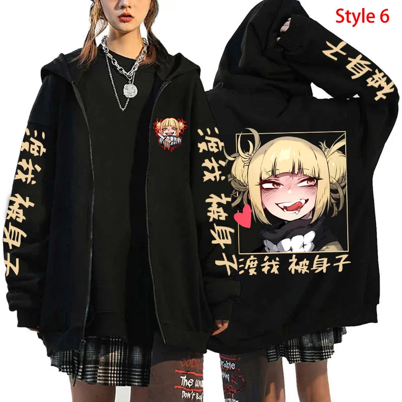 My Hero Academia Himiko Toga Graphic Zip-Up Hoodie Harajuku Streetwear 4