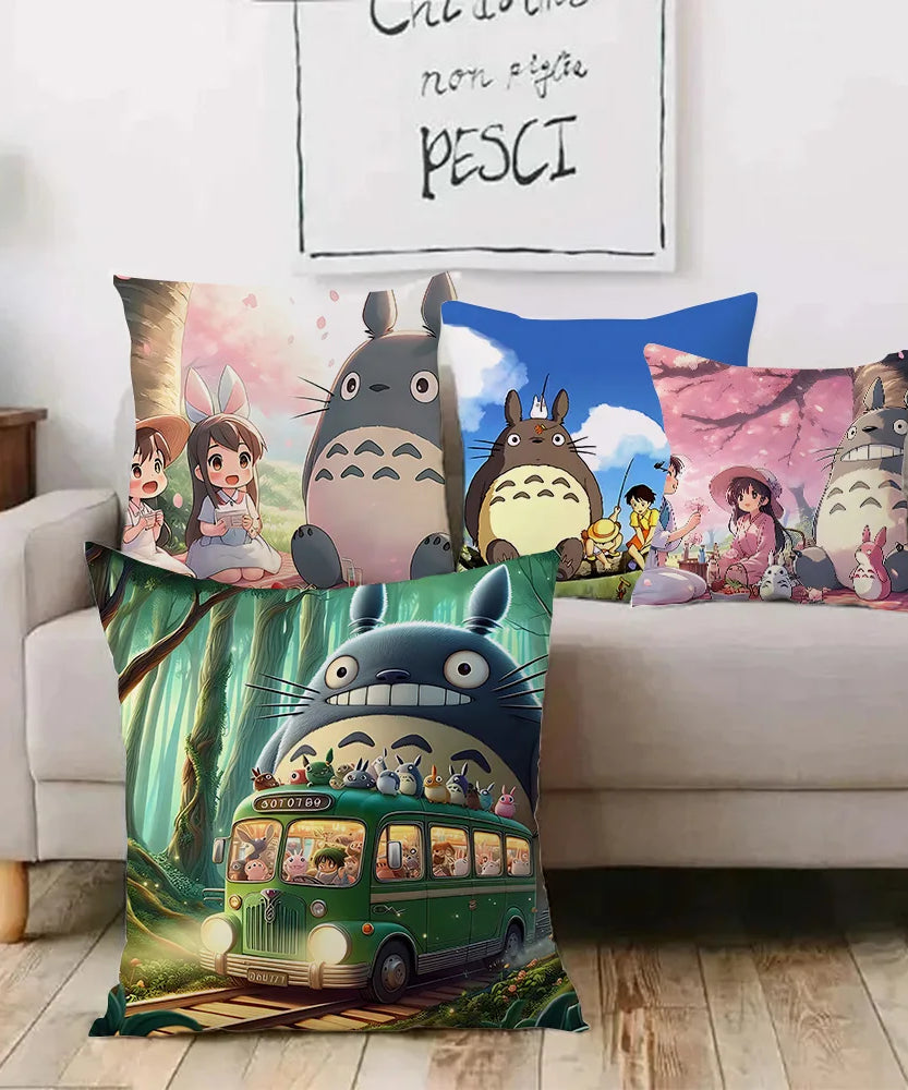 Anime T-TotoroS Kawaii Pillow Covers Cartoon Sofa Decorative Home Double-sided Printing Short Plush Cute Cushion Cover