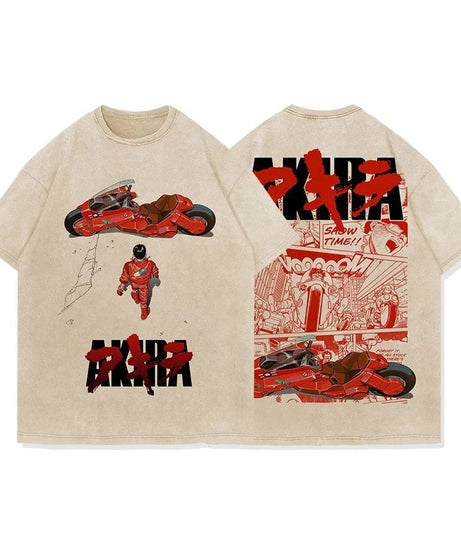 Akira Anime Men's Short Sleeve T-shirt Graphic Tee Streetwear Vintage Washed Cotton Summer Casual Top Japanese Manga Y2k Clothes