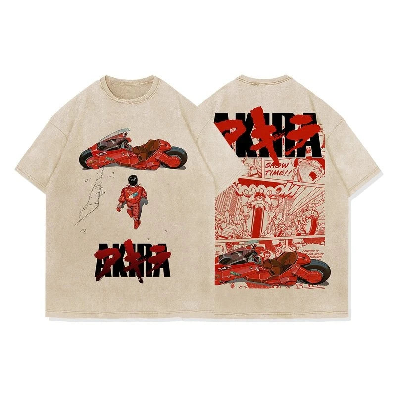 Akira Anime Men's Short Sleeve T-shirt Graphic Tee Streetwear Vintage Washed Cotton Summer Casual Top Japanese Manga Y2k Clothes