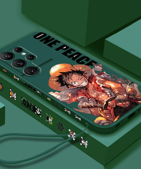 Comics One Piece Luffy For Samsung Galaxy S25 S24 S23 S22 S21 S20 Plus Ultra FE 5G Liquid Left Rope Cover Phone Case