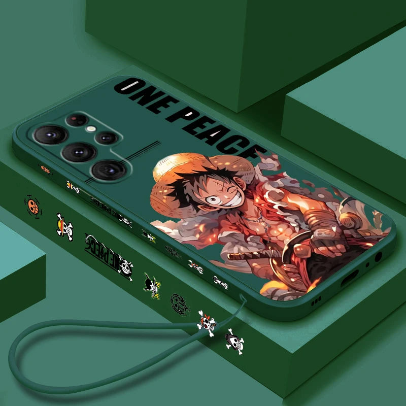 Comics One Piece Luffy For Samsung Galaxy S25 S24 S23 S22 S21 S20 Plus Ultra FE 5G Liquid Left Rope Cover Phone Case