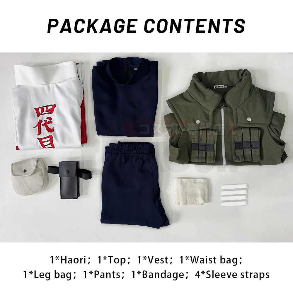 Anime Minato Namikaze Cosplay Costume – Cloak, Vest, Shirt, Pants & Pouch Set 5