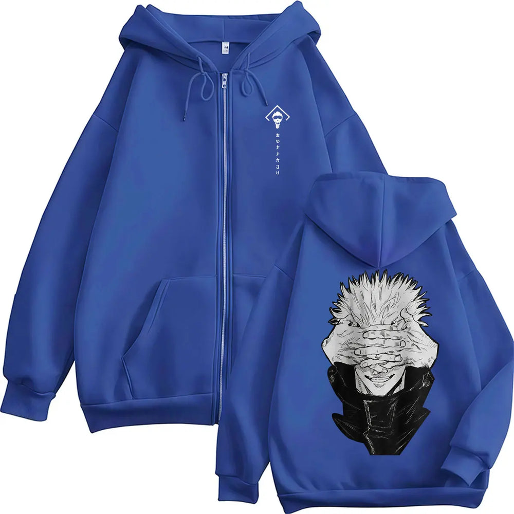 Jujutsu Kaisen Gojo Satoru Anime Zipper Hoodie – Gothic Manga Zip-Up Sweatshirt 5