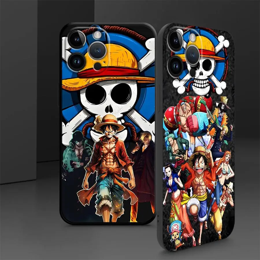Case for iPhone 15 16 14 Plus 13 12 11 17 Pro Max 7 8 XR 17Air XS Max Black Soft Phone Cover Luffy One-PieceS