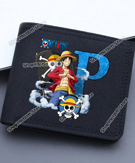 One Piece Letter Men Short Wallet Man Luffy Alphabet Canvas Wallet Man Credit ID Card Holder Anime Foldable Pocket Coin Purse