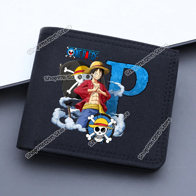 One Piece Letter Men Short Wallet Man Luffy Alphabet Canvas Wallet Man Credit ID Card Holder Anime Foldable Pocket Coin Purse