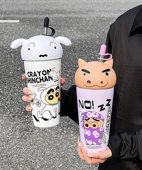 Crayon Shin-Chan Stainless Steel Thermos Mug – 600ml Anime Tumbler with Straw