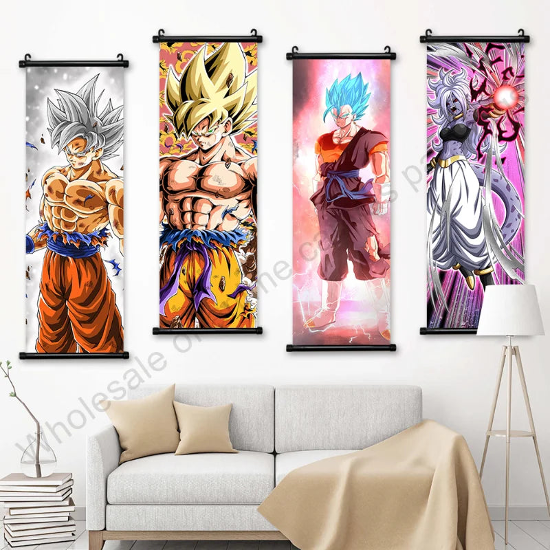Dragon Ball Z Hanging Canvas Scroll – Goku, Vegeta & Frieza Anime Wall Art
