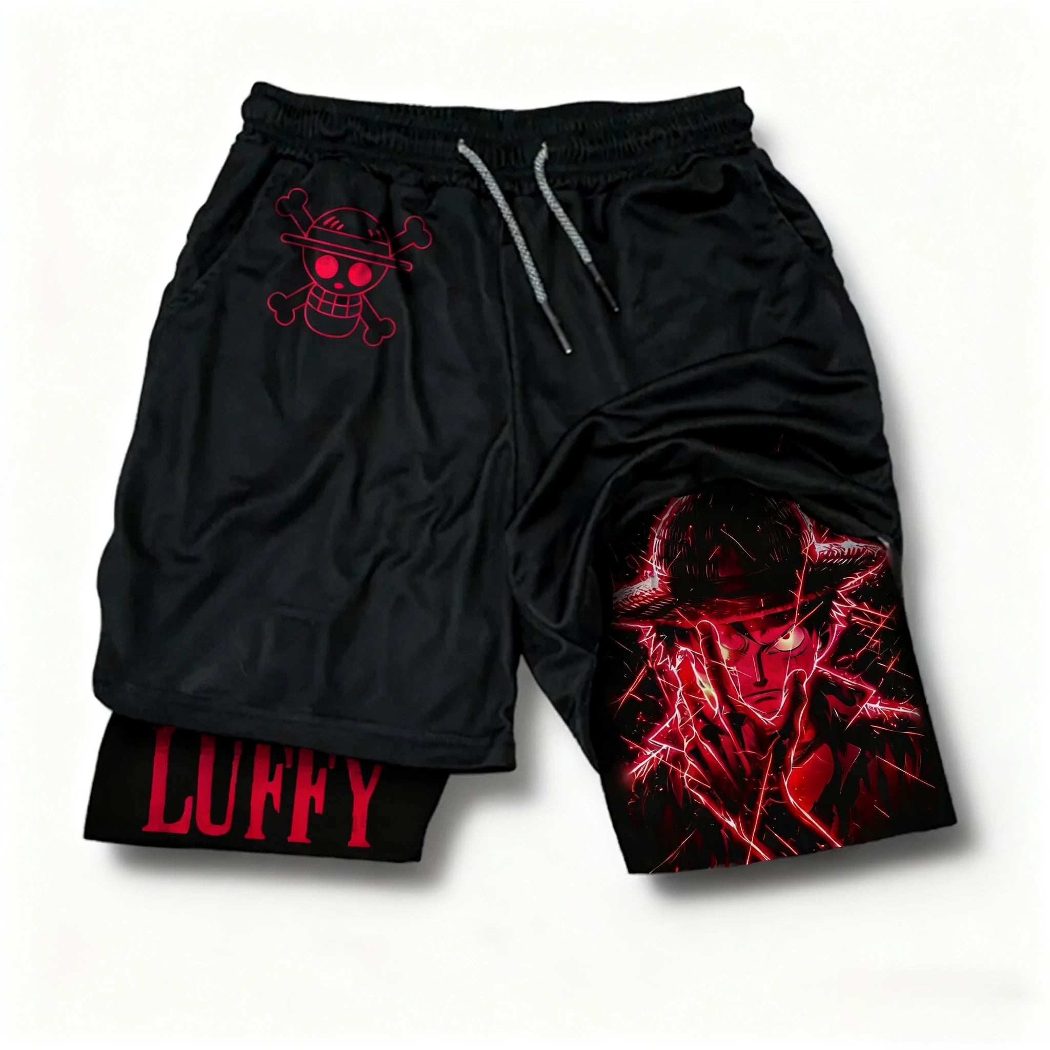 One Piece Anime New Printed 2-in-1 Sports Shorts Summer Street Trendy Fashion Fitness Swimming Hiking Double Layer Shorts