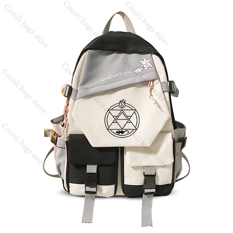 Anime Fullmetal Alchemist Series Print Backpack Large Capacity School Bag Daily Use Backpacks for Men Women Schoolbag