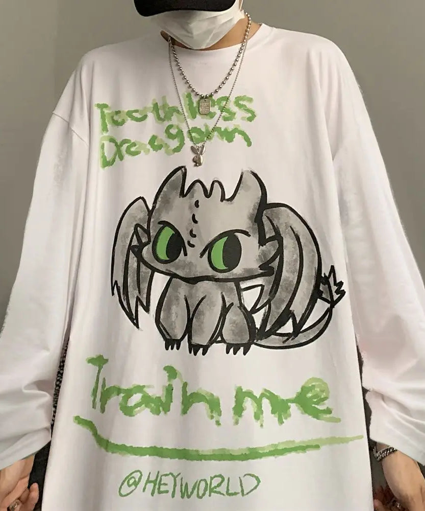 Anime One Piece Monkey D. Luffy Spring and Autumn New Loose Boys' Long Sleeve Cartoon Student T-shirt Clothes