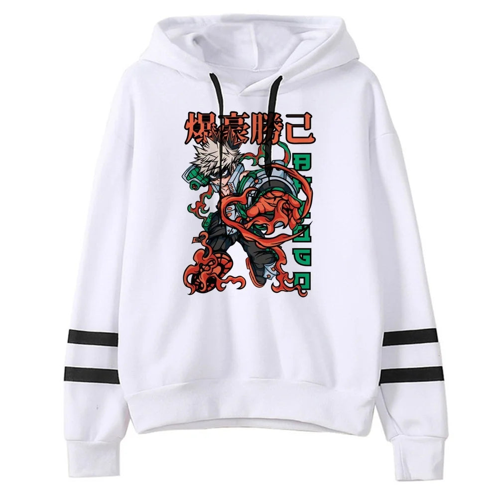 My Hero Academia Deku Bakugo Todoroki Striped Sleeve Hoodie Harajuku Streetwear 5