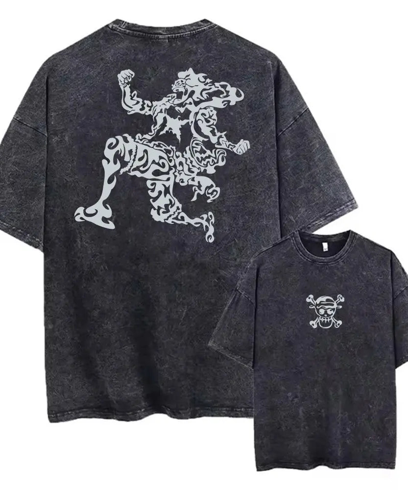 One Piece Anime Print Washed T-shirt Men Hip Hop Streetwear Oversized Women Short Sleeved Graphic Tee Summer Harajuku Casual Top