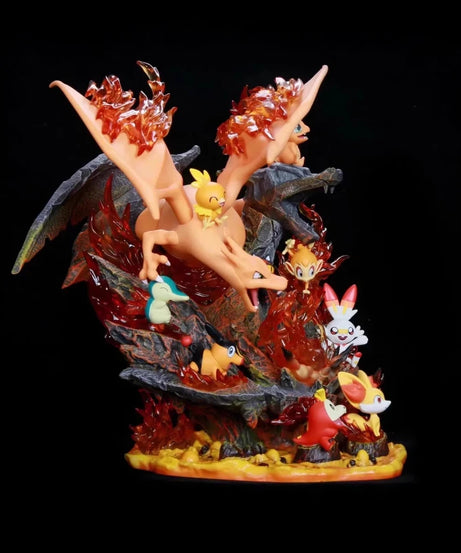 Pokemon Light-Up Figure 32cm Fire Type Family Set Charizard GK Glowing Anime Statue PVC Toy With Base Desktop ornament Boy Gift